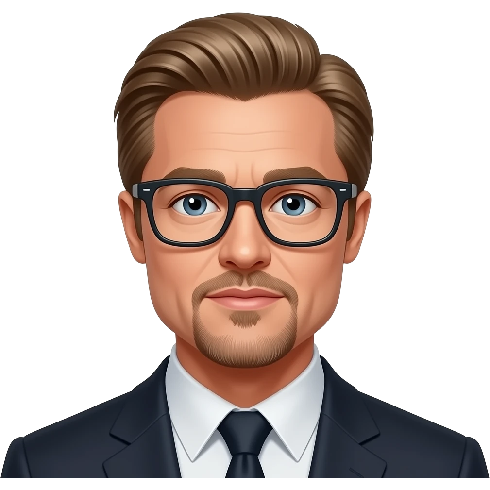 quif hairstyle like brand pitt , modern look, skinny, with rectangle glasses emoji