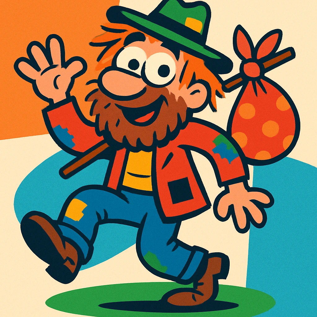 cartoonish character with scruffy hair and a bum-like appearance, playful and humorous emoji