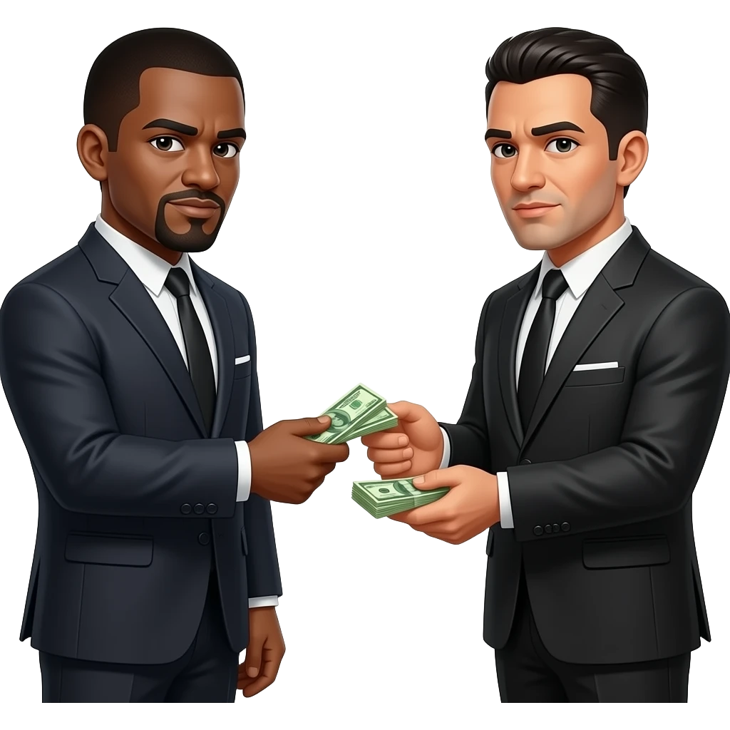 Two yangboy mafia  dealing a money each other, realistic emoji