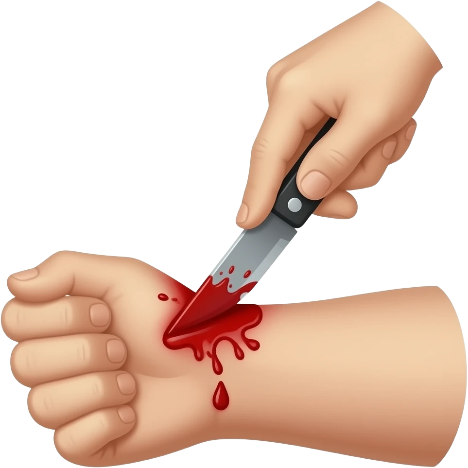 Forearm being cut with a small blade and bleeding emoji