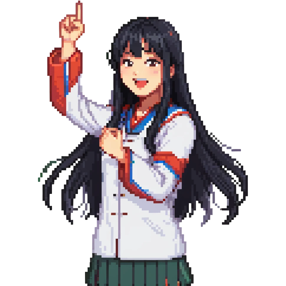 East Asian woman with long black straight hair and bangs cheering for Doosan Bears baseball team emoji