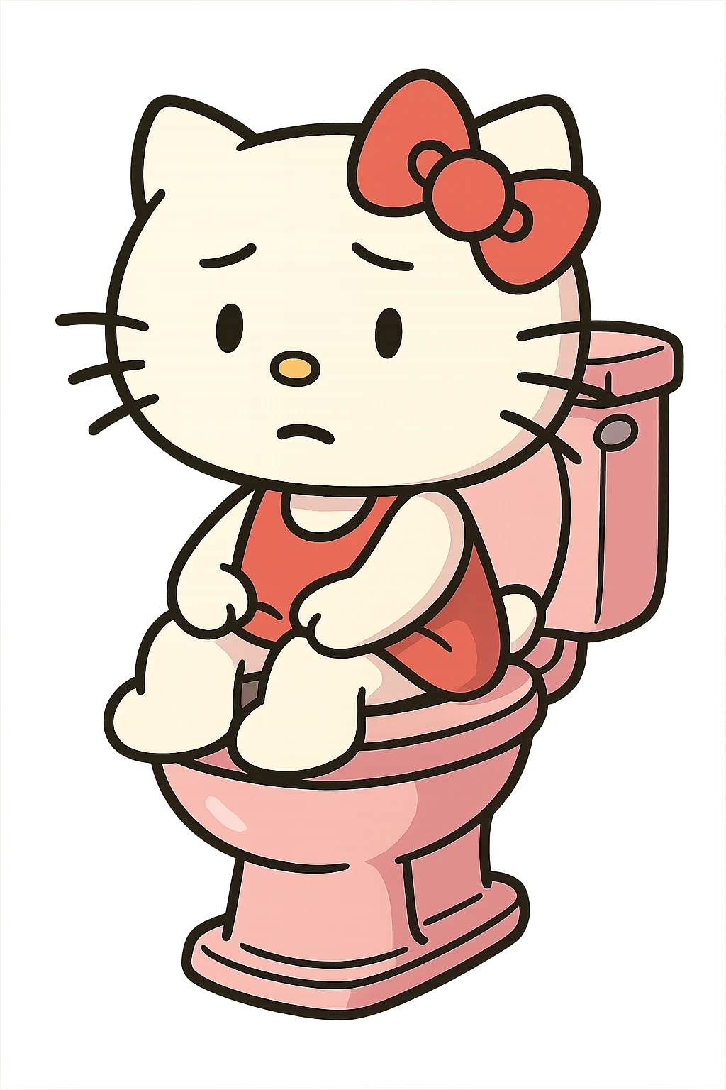 Hello Kitty sitting on a pink toilet, cartoon style emoji