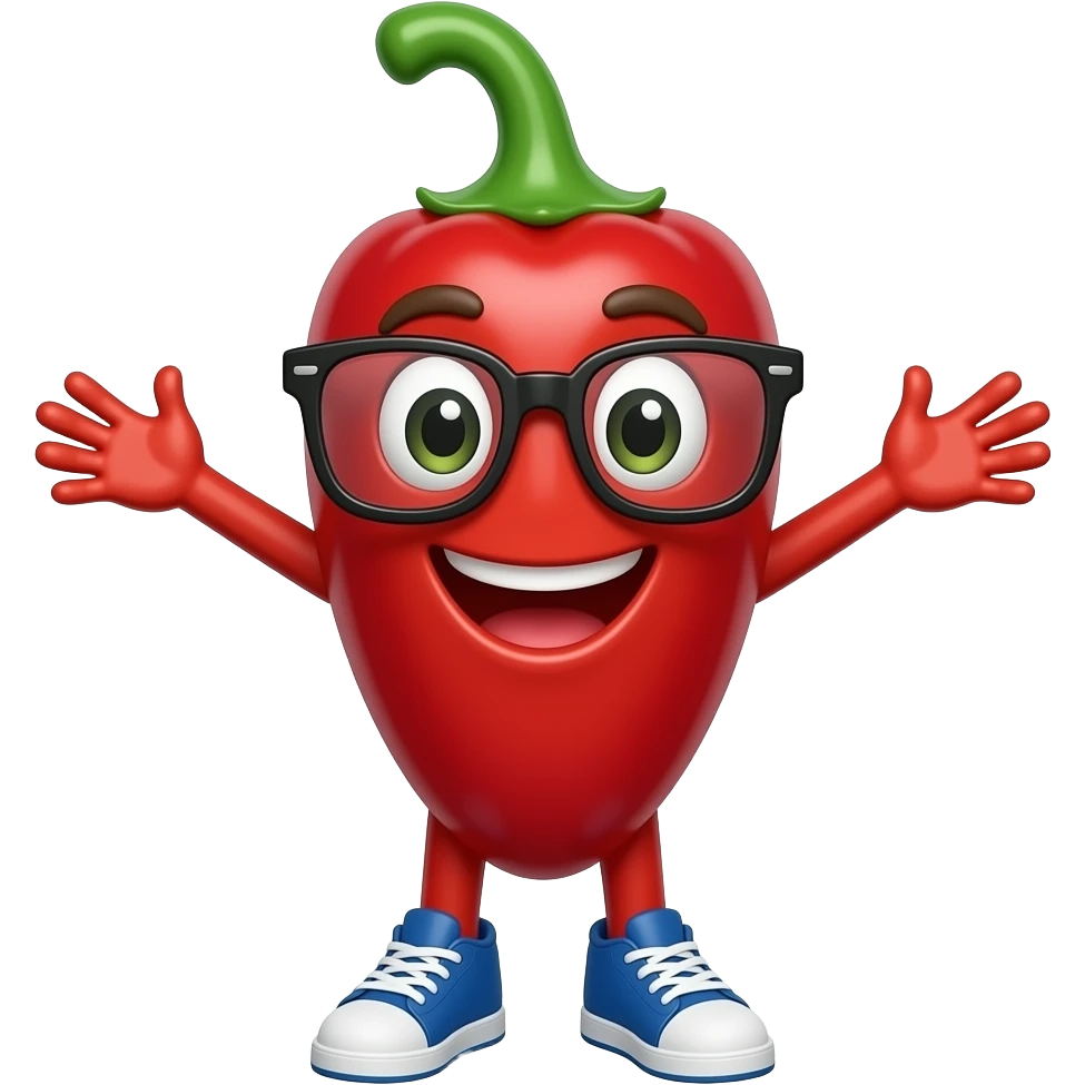 happy red jalapeno with glasses and blue nikes emoji