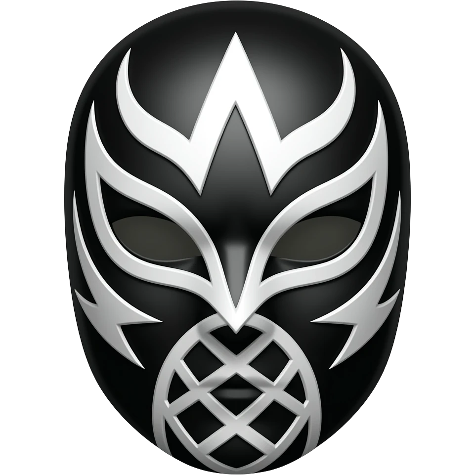 Make a rey mysterio mask black and white cover mouth area and triangles around his face emoji