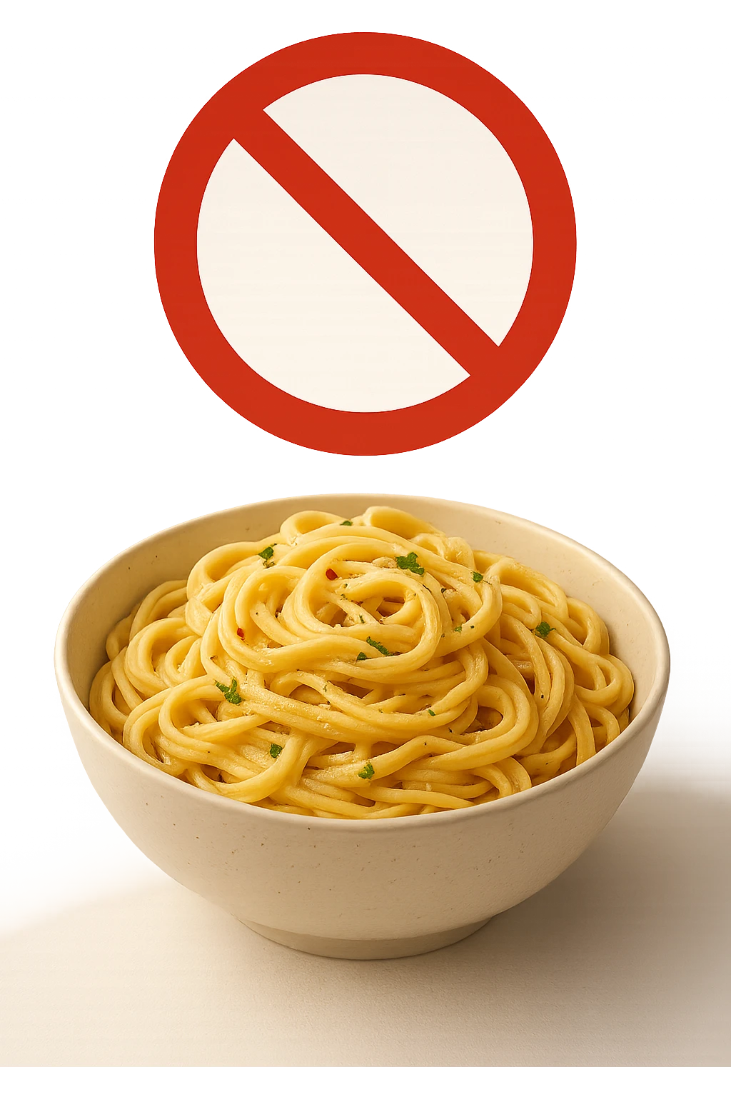 BOWL DI PASTA CON DIVIETO SOPRA,  realistici emoji