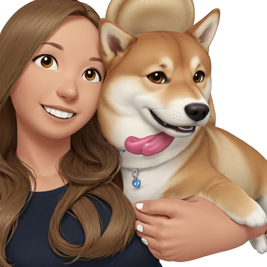 smiling girl with shiba inu emoji