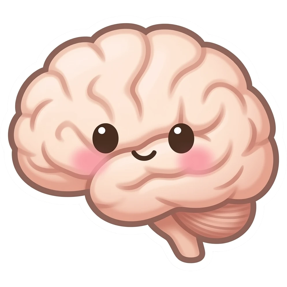 Мозг - Нарисованный милый Стикер-дизайн, пастельные цвета, круглые формы emoji
