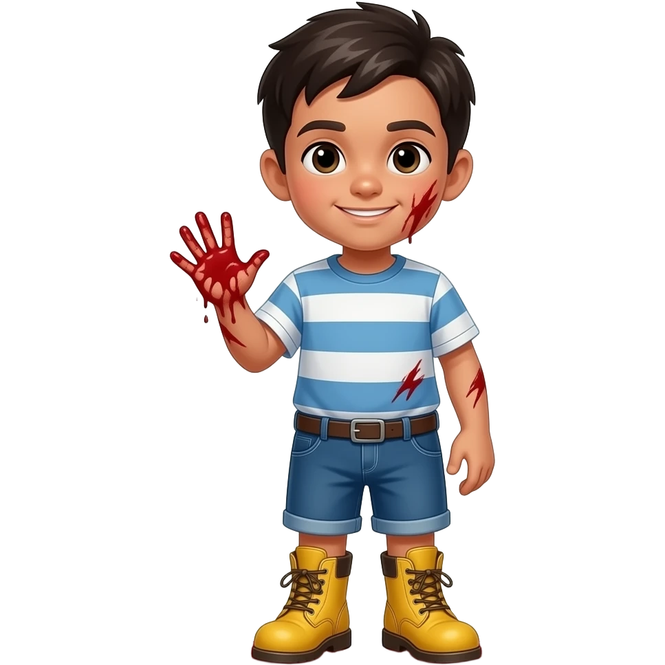 jowish hsidic boy with yellow boots and blody hand emoji