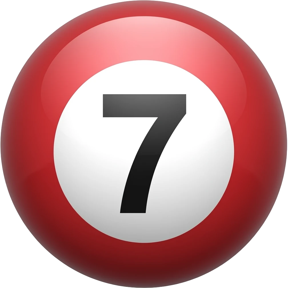 Red ball with no. 7 on it with black ink and white circle around the no. emoji
