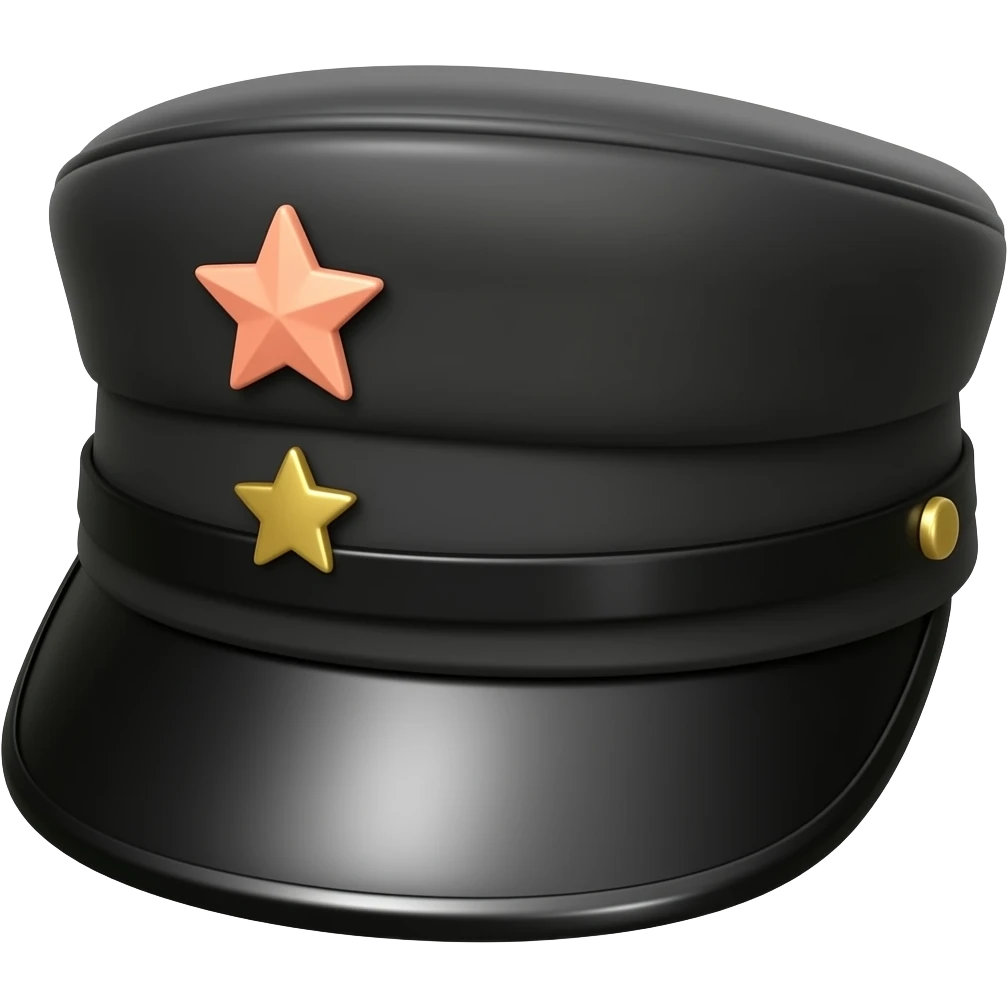 flat black shiny Peaked Breton Kepi hat with pastel orange and gold star on it emoji