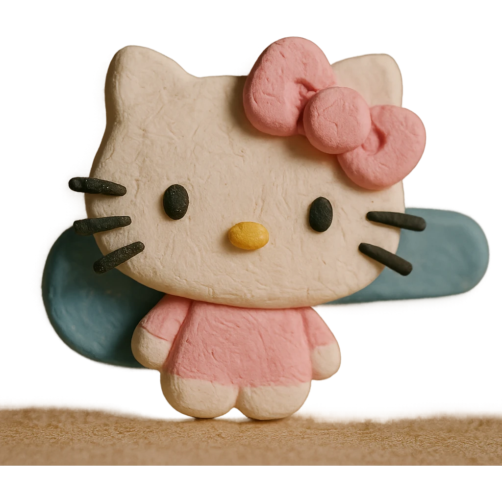 Hello Kitty hair pin, matte texture, visible fingerprints, pastel pink and white emoji
