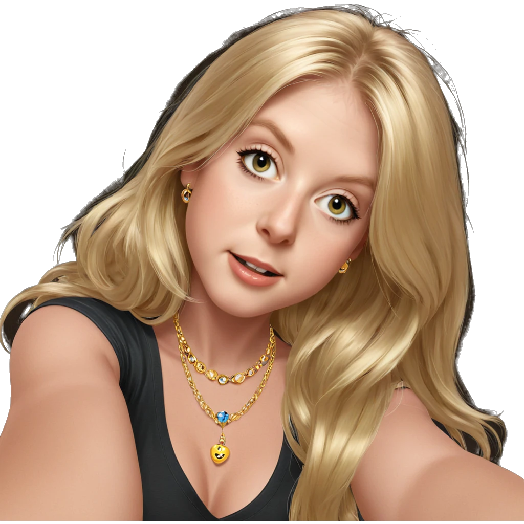 blonde girl selfie with jewelry emoji