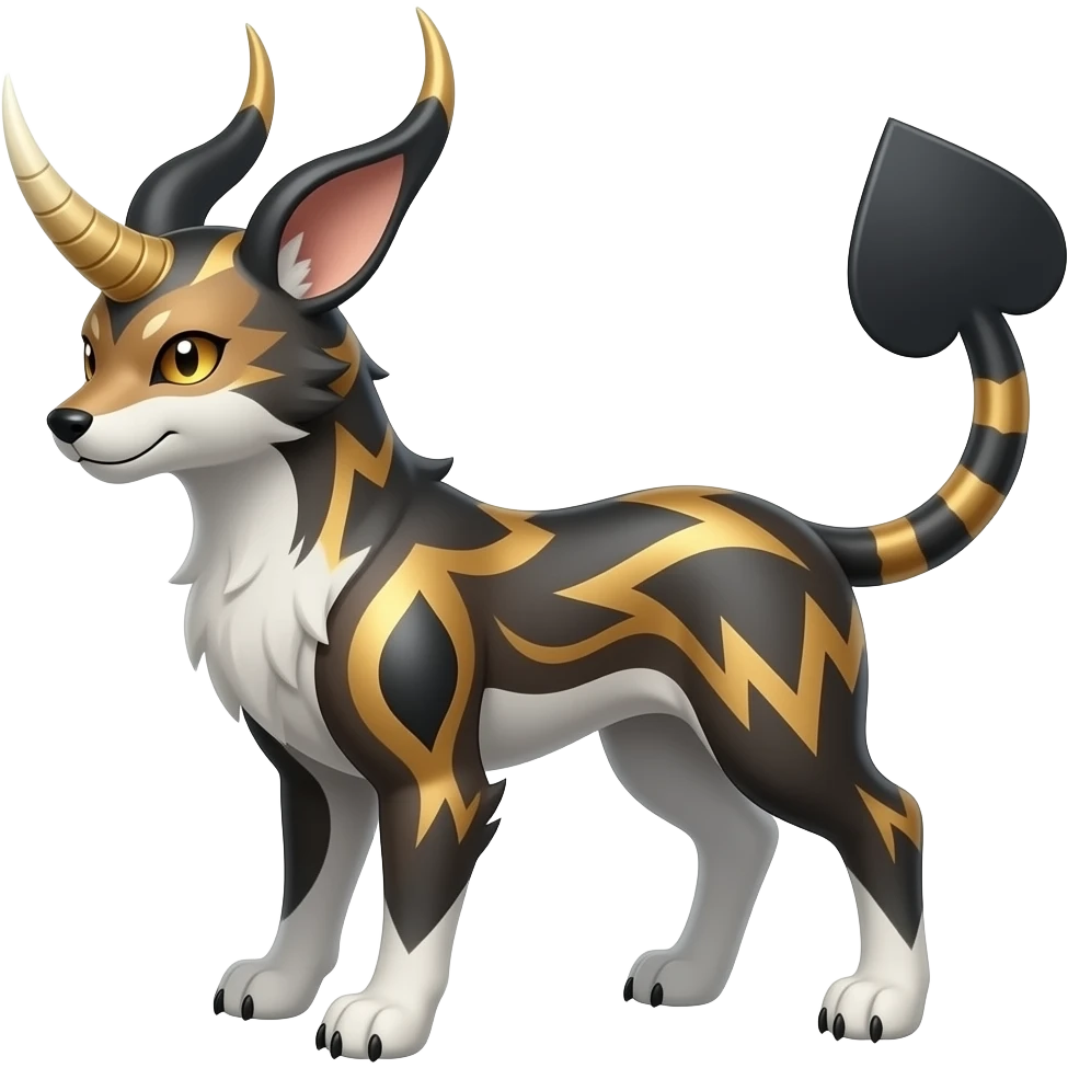 Horned Digitigrade elemental realistic pretty elegant sleek shiny patterned quadrupedal Randomly patterned Shinx-Pyroar-Houndour-Arcanine-Electrike-animal-hybrid, full body, with an imp-spade-tail emoji