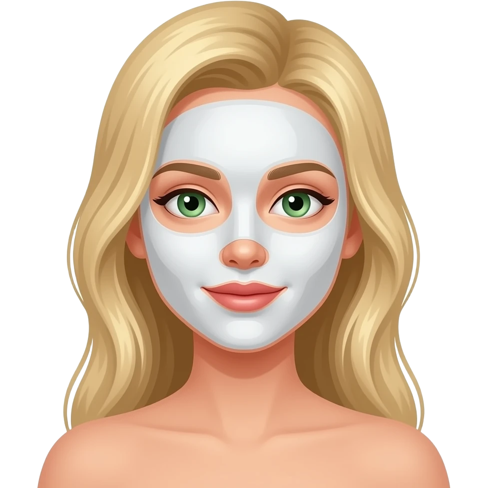 Samoopieka - maseczka dla długowłosej blondynki z białym pasemkiem i zielonymi oczami. emoji