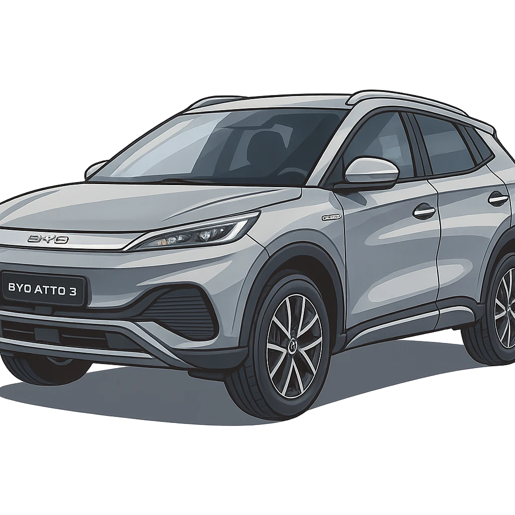 Изометрическая модель машины BYD, слегка мультяшная стилистика, прозрачный фон emoji
