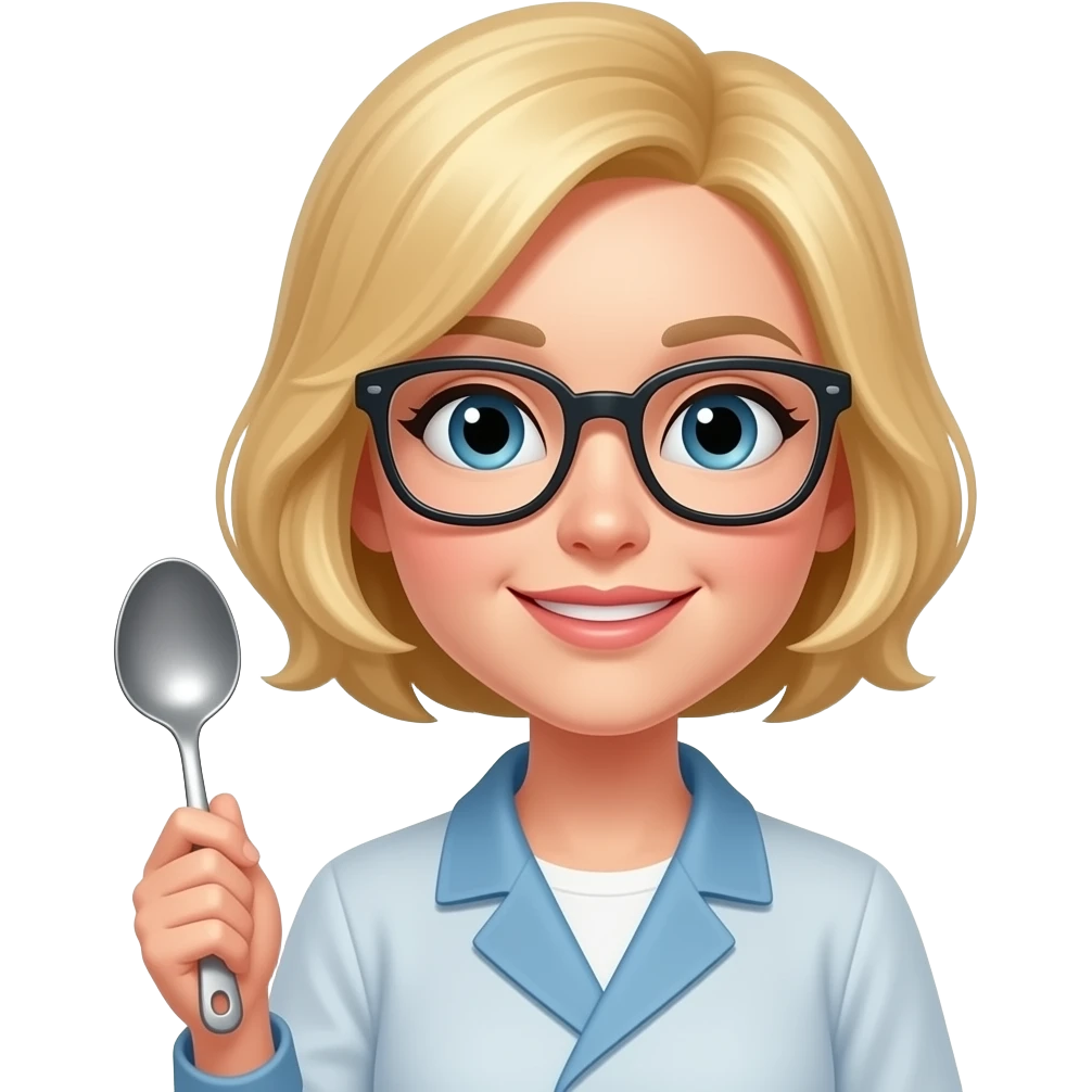 blonde woman cooking glasses ladle short hair emoji
