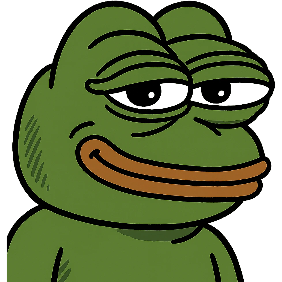 Pepe the Frog face, classic meme style, green emoji