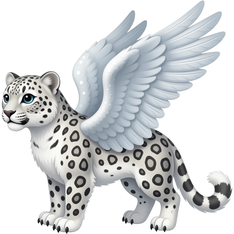 Snow leopard with a snowy-owl-beak and with snowy-owl wings emoji