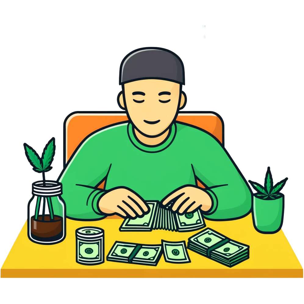 Person in the table with marihuanna and Money with guns and hashish  emoji