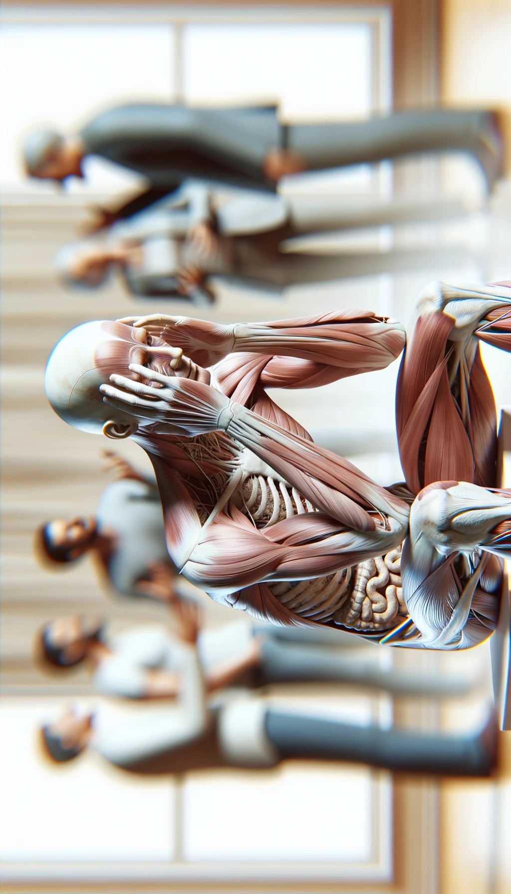 CORPO UMANO ANATOMICO SEDUTO a casa sua con intestinoa anatomico visibile CON PERSONE SFOCATE SULLO SFONDO CHE GLI PARLANO contro E LO ASSILLANO, LUI SI TIENE LE MANI SULLA TESTA ED è MOLTO STANCO E STRESSATO: non riesce ad ascoltare tutti quelli che gli stanno parlando, sfondo sul beige chiaro, IPERREALISTICO 4K emoji
