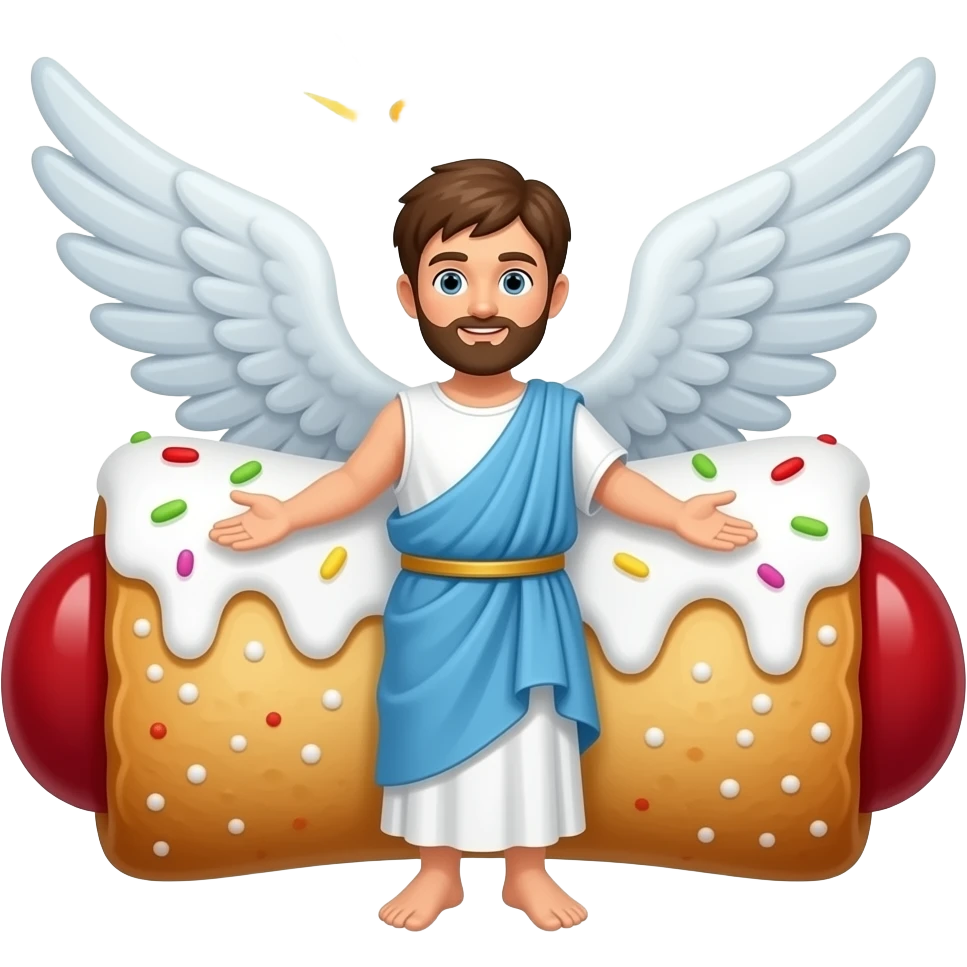 Canolli with toga and angel wings and angel halo emoji