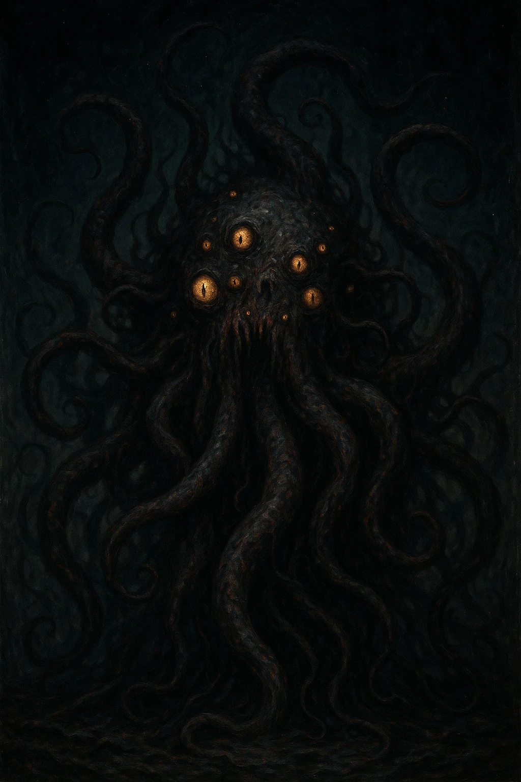 eldritch horror, monstrous, tentacles, many eyes, cosmic terror, grotesque, unsettling, horror style emoji