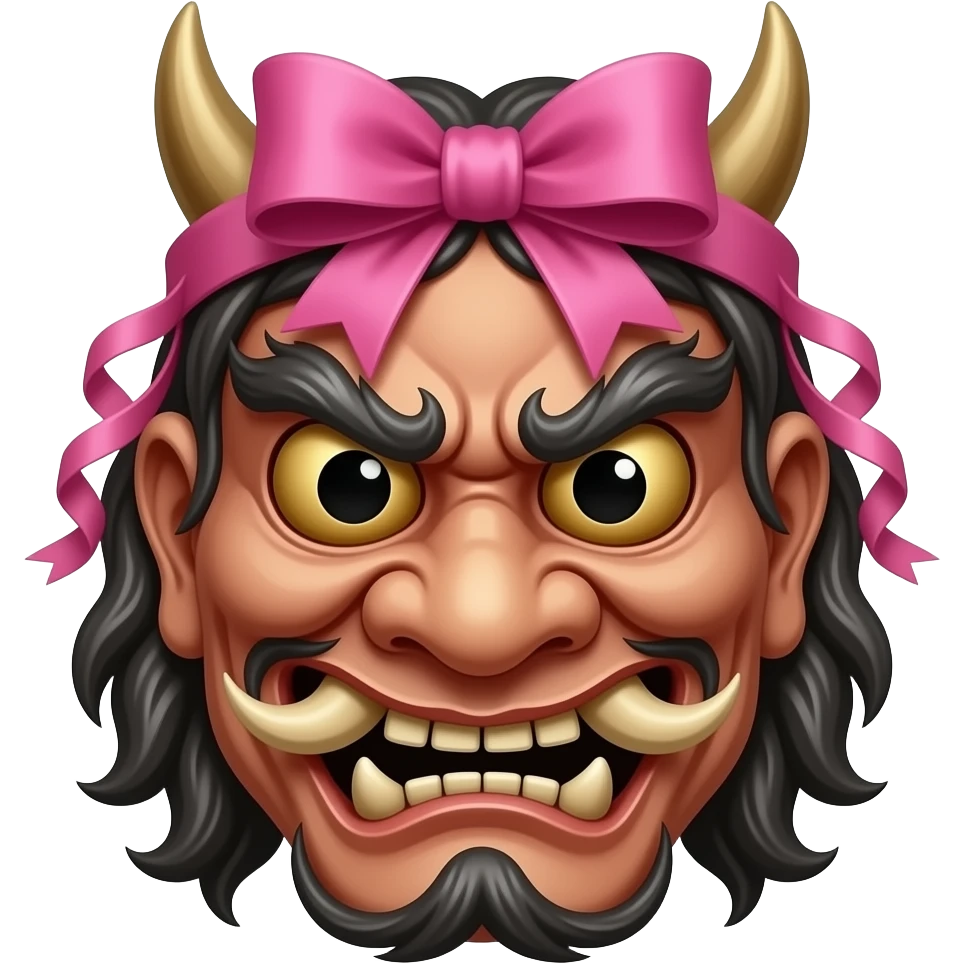 Japanese ogre mask with cute ribbon emoji