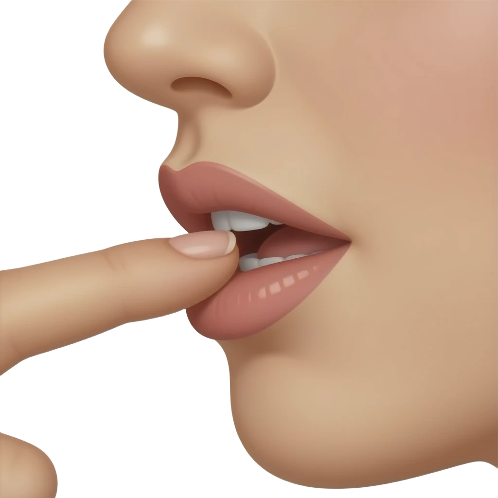 A mouth that bites a finger in a sexy way On the side of the mouth emoji