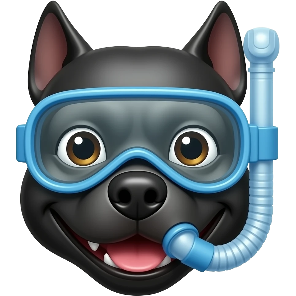 black pitbull smiling dogs head wearing diving goggles emoji