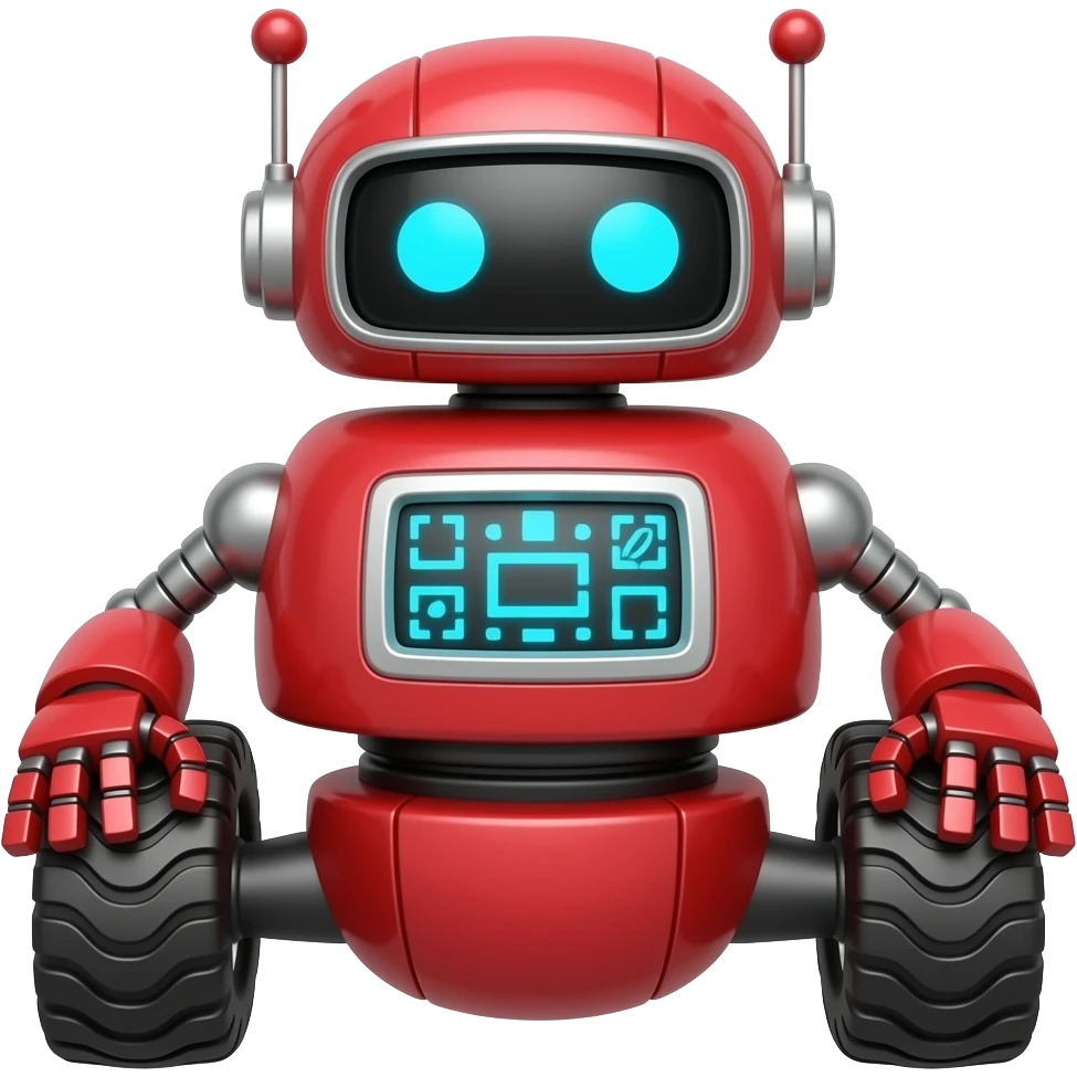 An icon showing wheeled red robot with touche screen, blue eyes emoji