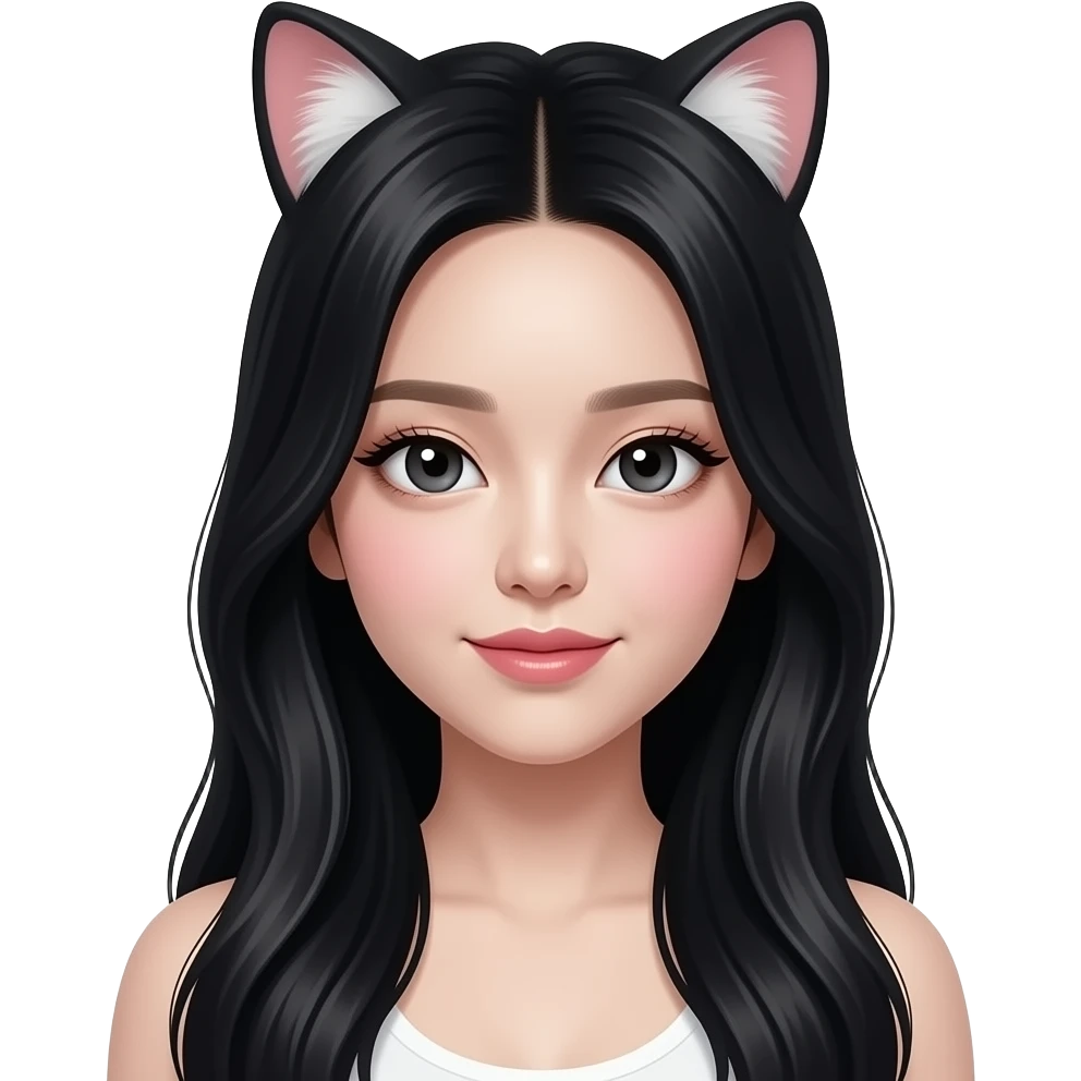 Haerin. Had cat eyes. Long Black hair. Has cat features, head shaped like a cat, pretty beautiful amazing kpop idol emoji