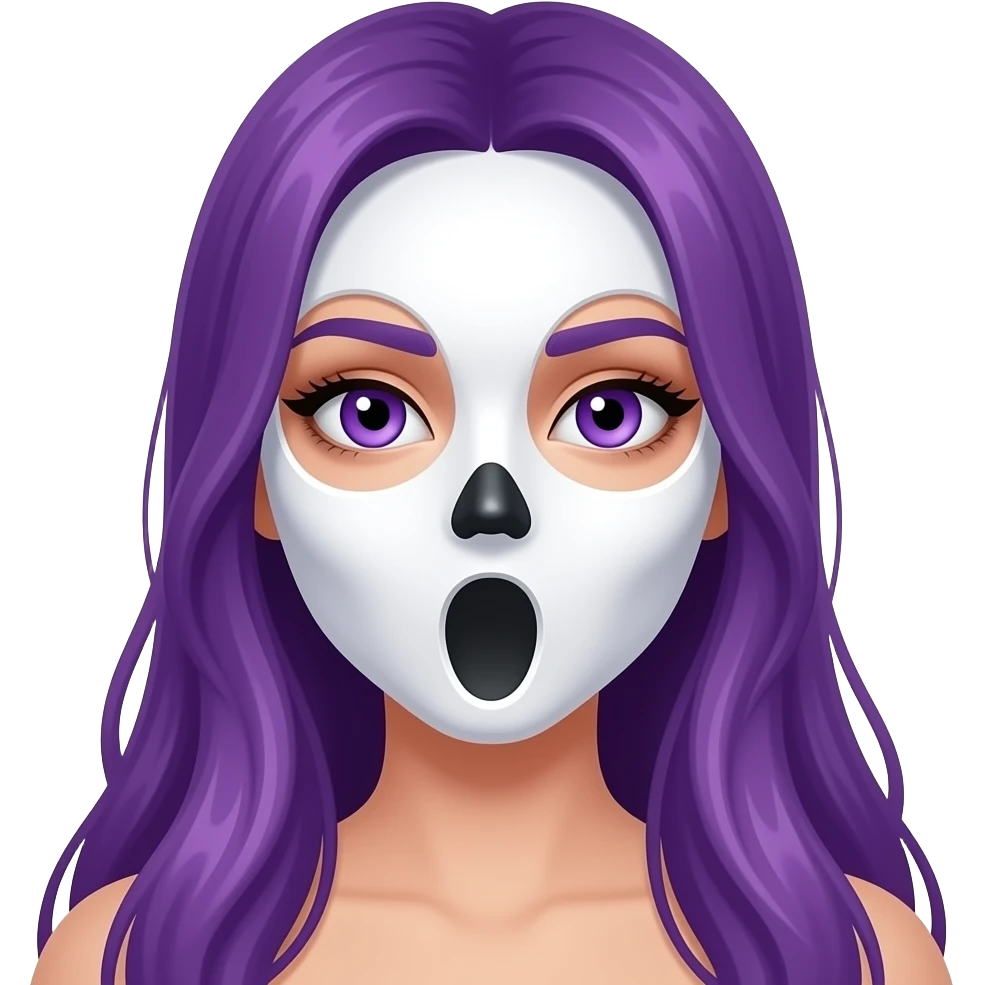 sexy girl with long purple hair and purple eyes wears a ghostfacemask emoji