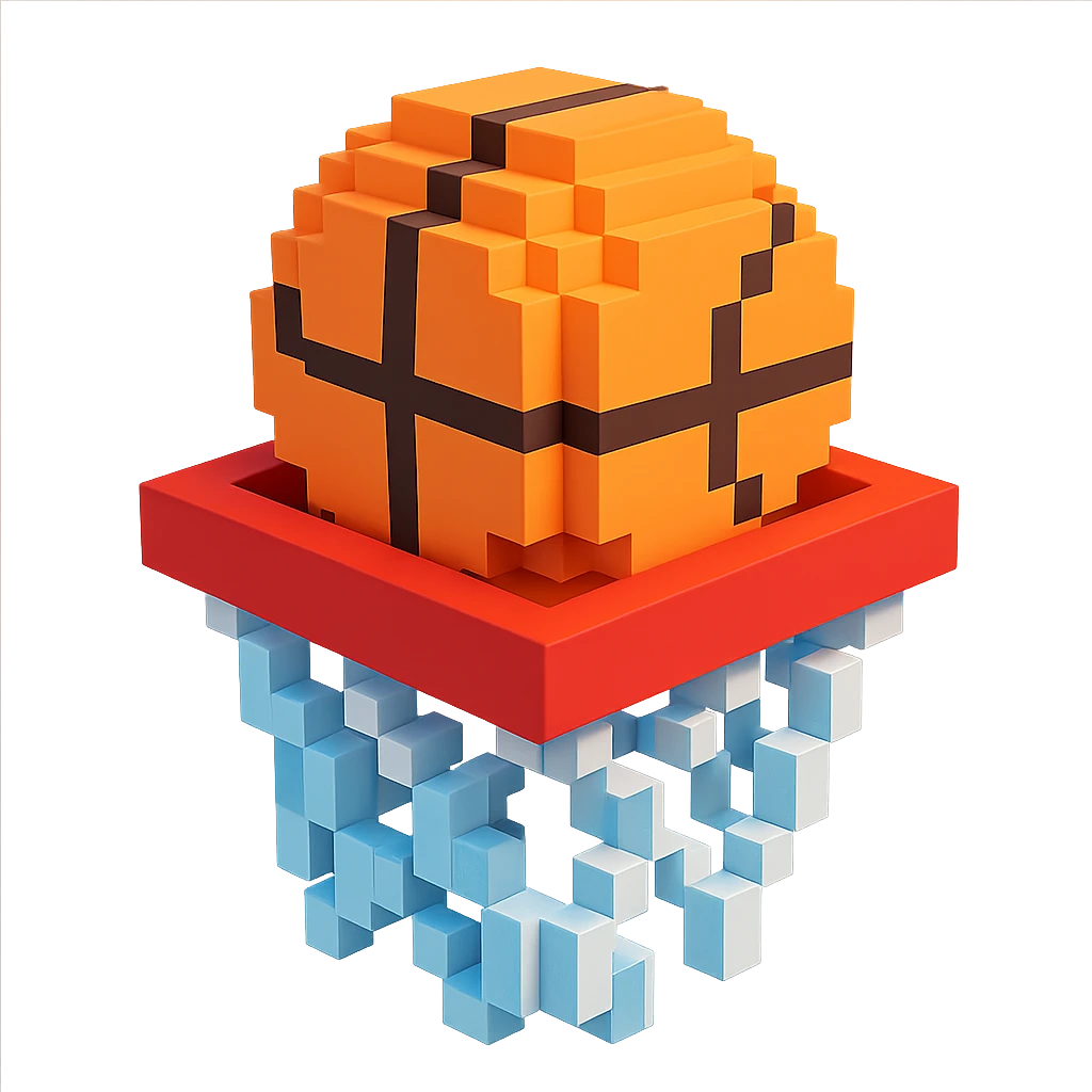 Voxel-style basketball in a net, variation 8 emoji