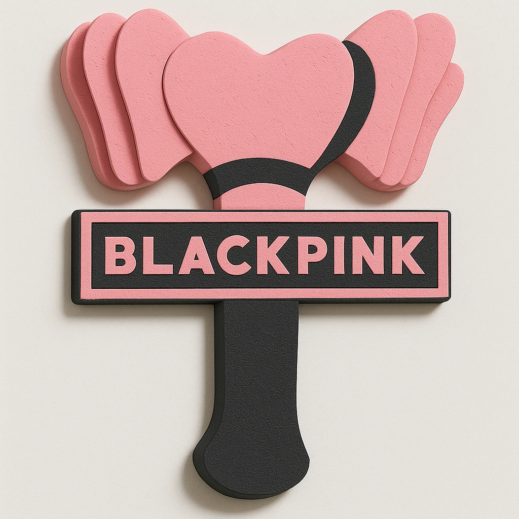 Add the BLACKPINK logo to the object, keep the style consistent with the original image. emoji