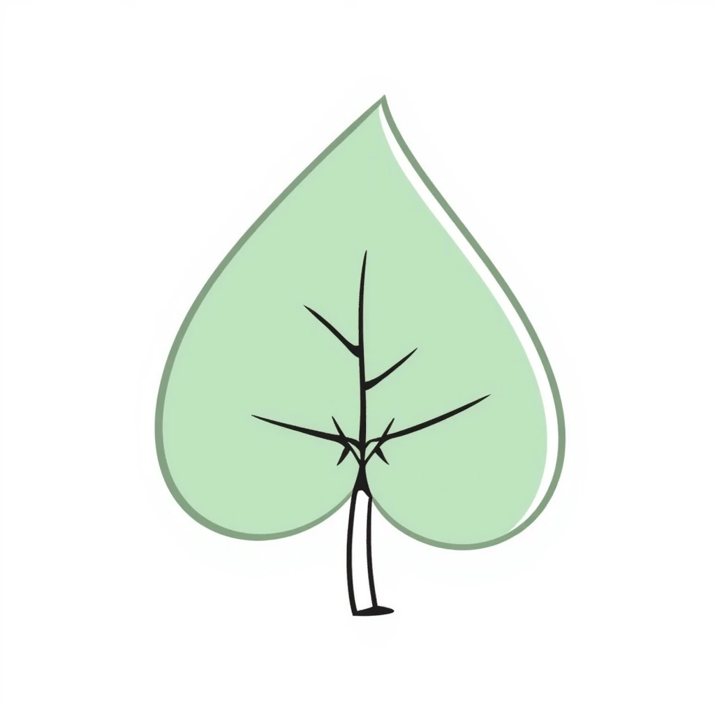 hand drawn digital illustration of a cute, symmetrical light green leaf character with a peaceful and happy expression, minimal clean design, soft digital brush strokes, gentle textures, suitable for a mobile app emoji