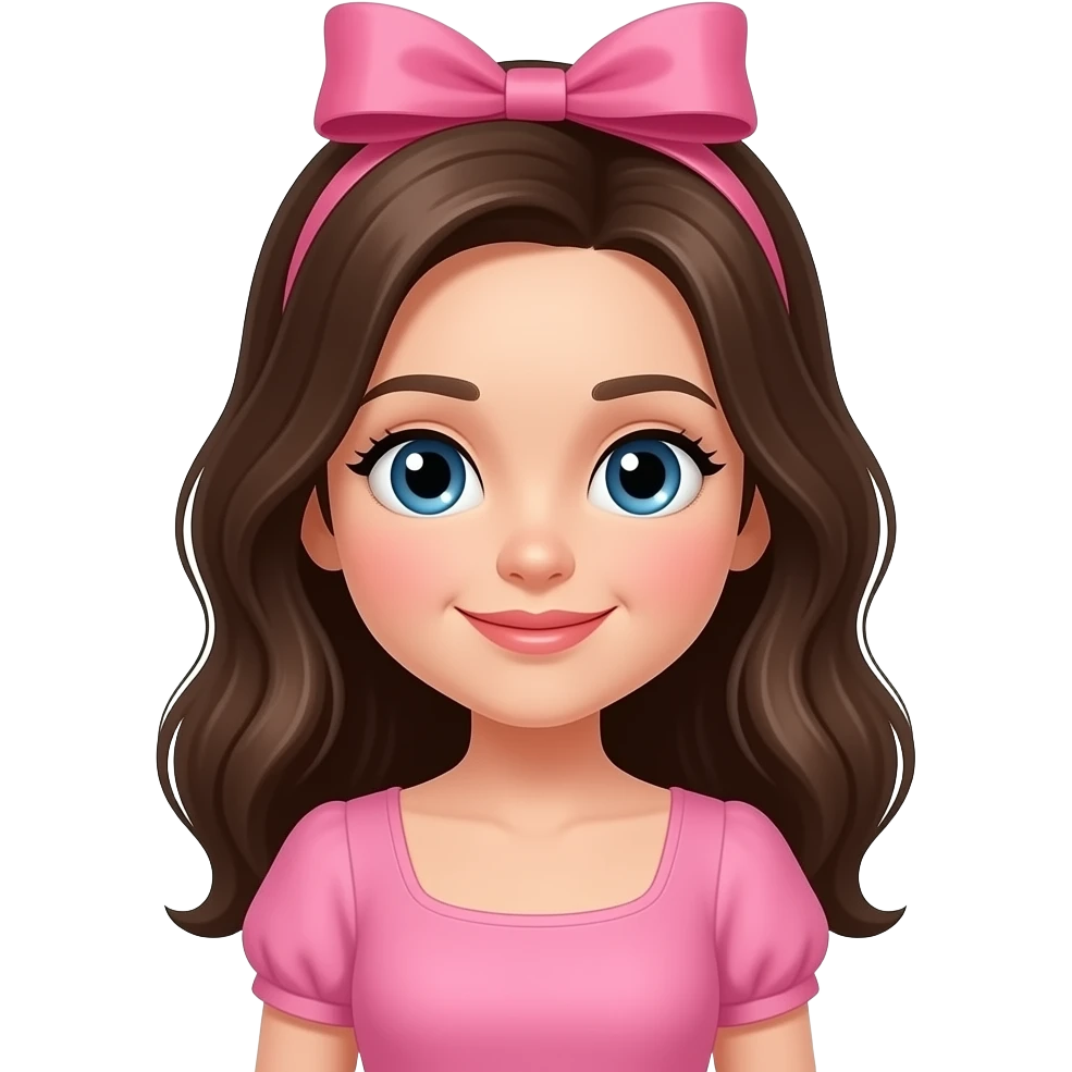 Menina com vestido rosa e laço rosa no cabelo emoji