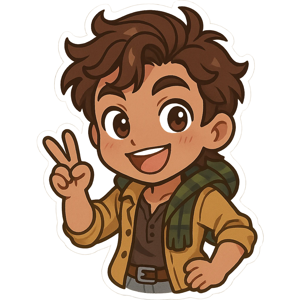 Renato Lyra from Dead by Daylight, chibi style, cute proportions, signature clothing, playful expression emoji