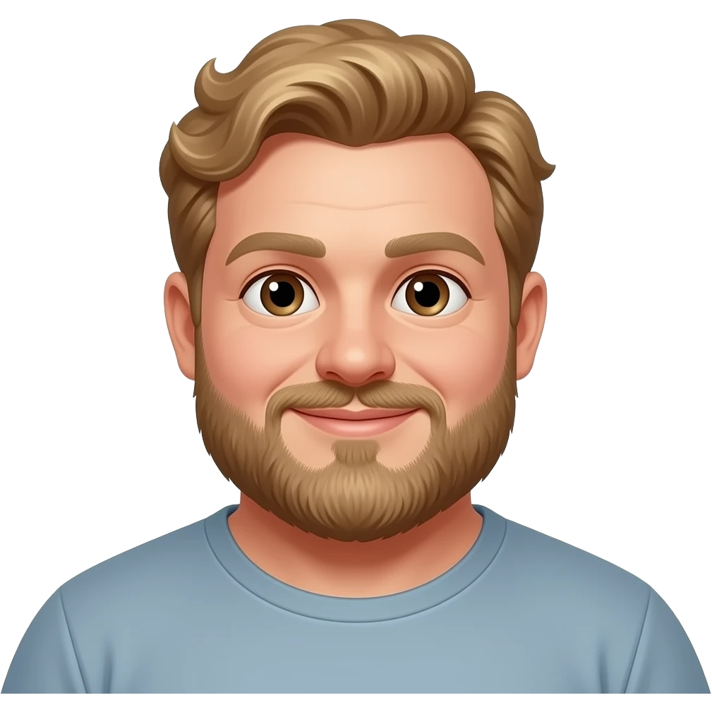 Chubby man light skin blond curly hair and beard brown eyes emoji
