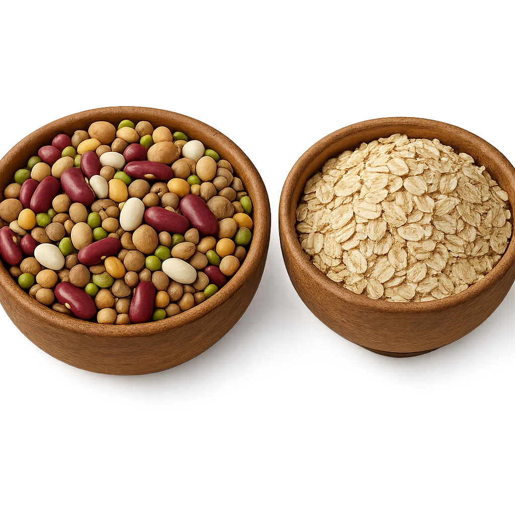 BOWL DI LEGUMI INSIEME A BOWL DI FIOCCHI DI AVENA POGGIATE,  iperrealistico 4k emoji