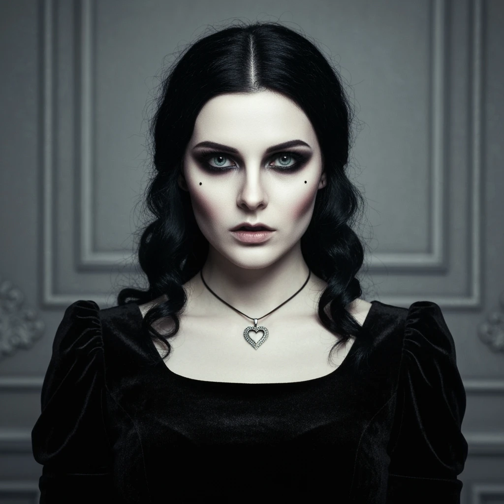 goth profile picture with a heart accent, cute, expressive, minimal, variation 2 emoji