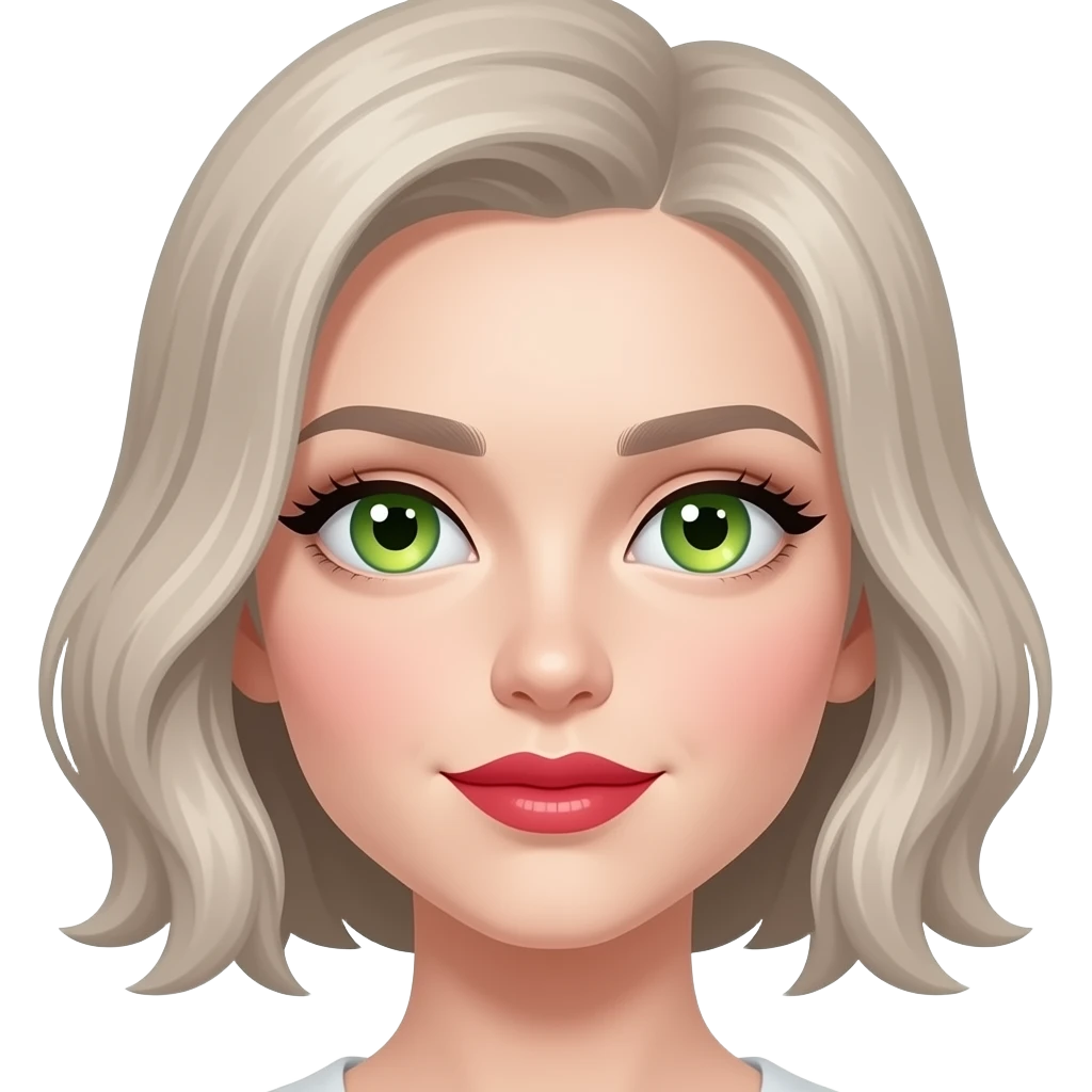 Big beautiful green/yellow eyes blue eyes red  ruby lips cheekbones and ash blonde hair emoji