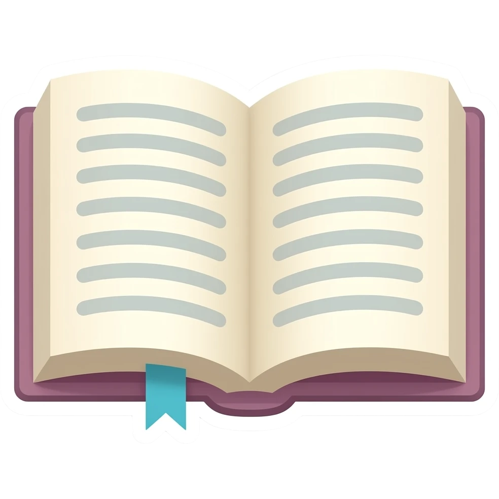 Book flat design, cartoonish illustration, pastel colours, rounded shapes, thick outlines, sticker emoji