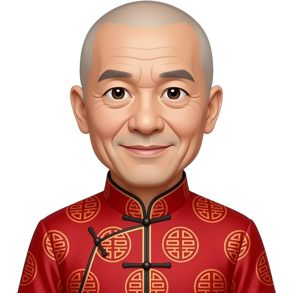 chinese uncle with chinese red costume with semi bald emoji