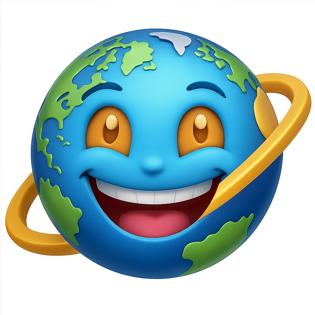 Add a ring around the planet with a wide grin emoji style, no background. Keep the emoji style look and feel. emoji