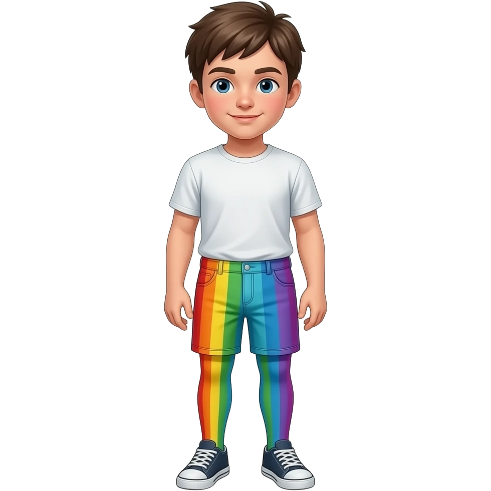 Boy in rainbow pantyhose overlay  the shorts emoji