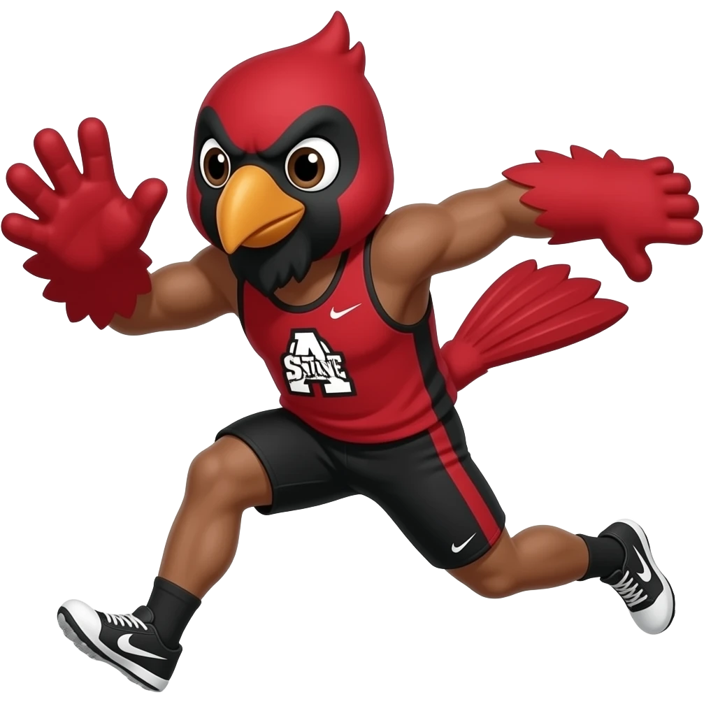 Illinois state university reggie the redbird participating in long jump and distance running events emoji