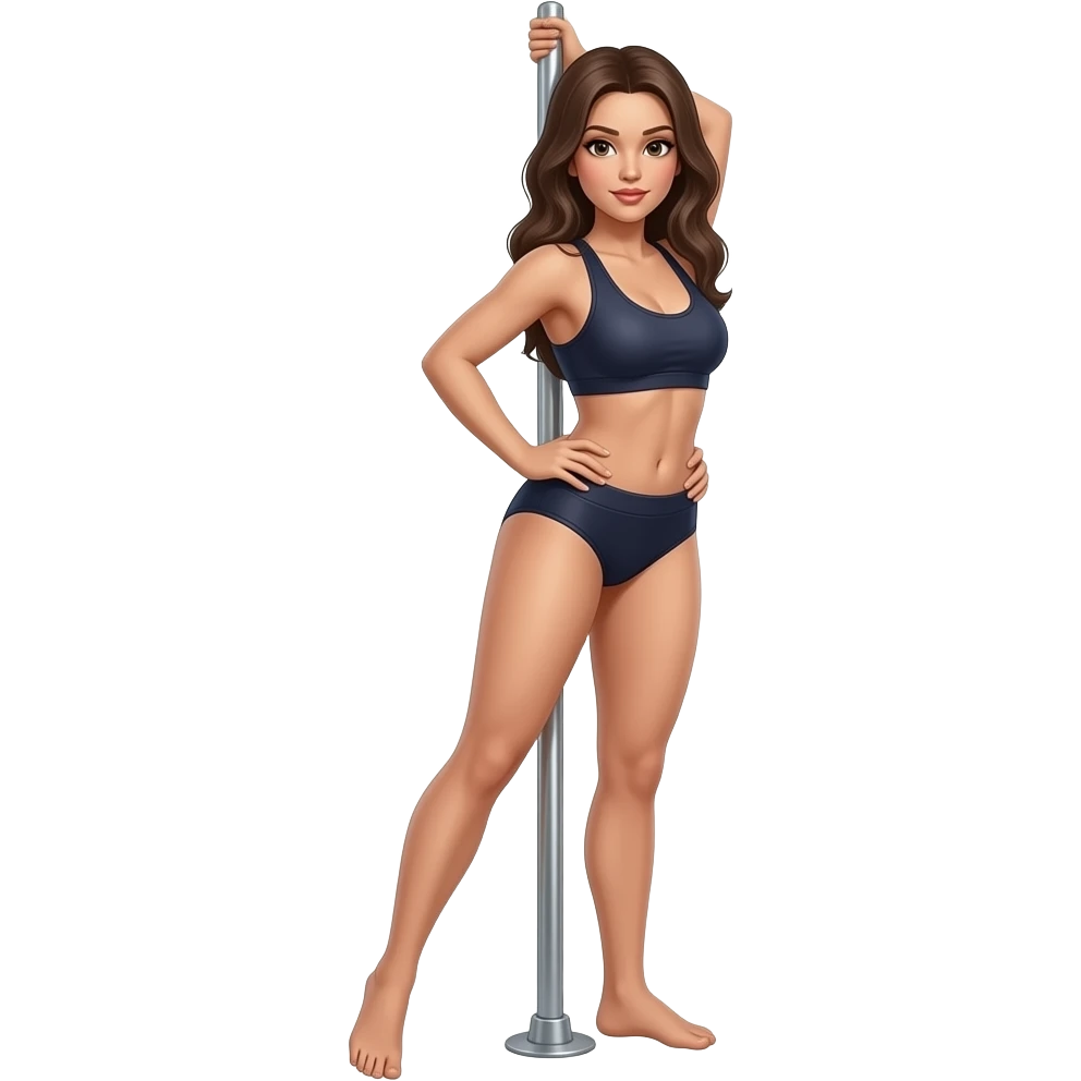 Pole dance brunetka bez butów w stroju spprtowym emoji