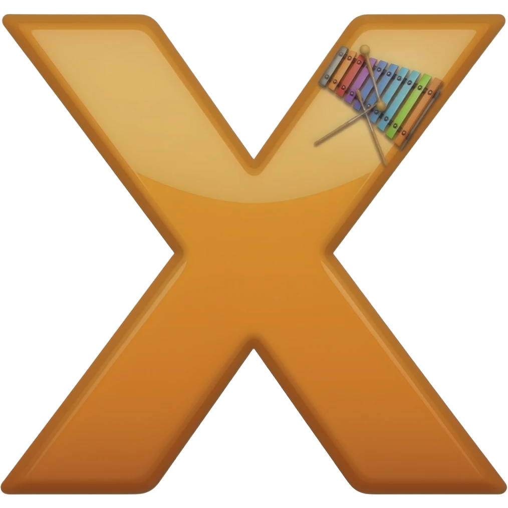 a letter X in orange colour having a small xylophone on its  right top. emoji