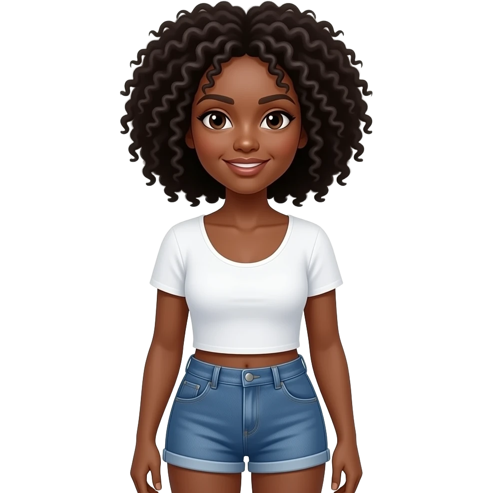 Black woman wearing jeans shorts ans white top emoji