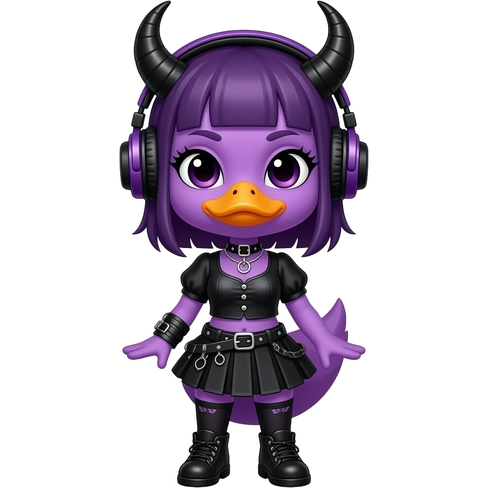 purple duck with DJ horns, black horns on the headset make it goth but a girl emoji